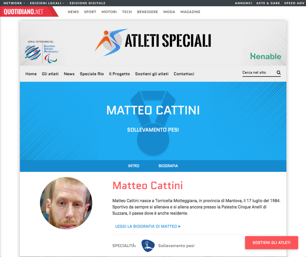 Matteo Cattini Atleta Paralimpico Capitano Nazionale Italiana Pesistica Paralimpica