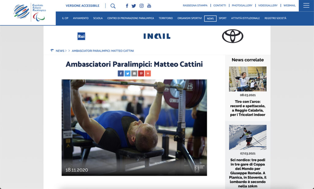 Matteo Cattini Atleta Paralimpico Capitano Nazionale Italiana Pesistica Paralimpica